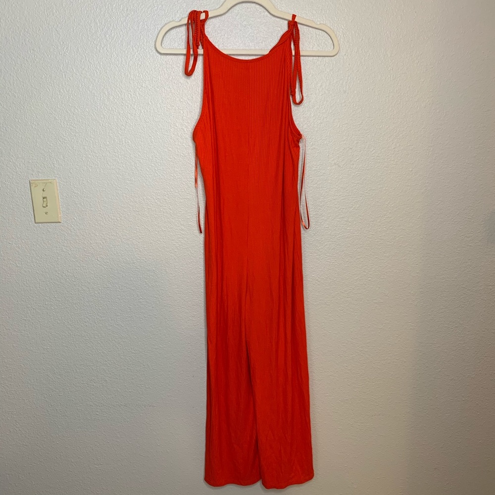 TOPSHOP Orange Cropped Jumpsuit Tie Straps US 6